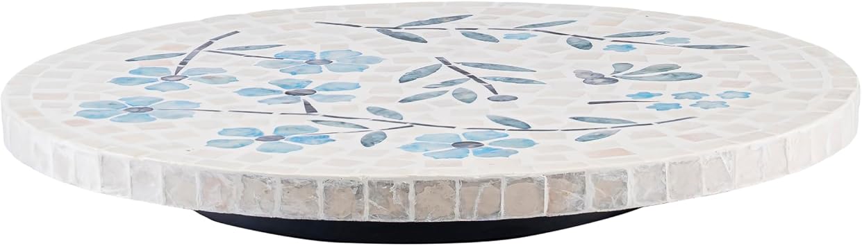 PEMAR 12.6 Handcrafted Capiz Shell Mosaic Lazy Susan Coastal Floral Rotating Centerpiece for Dining Table, Elegant Beach House & Farmhouse Home Decor, Luxury Hostess & Housewarming Gift