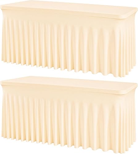 Miniatura 55 de Paquete de 2 manteles rectangulares blancos, lavables y elásticos para mesas de 6 pies, sin arrugas y reutilizables, ideales para fiestas