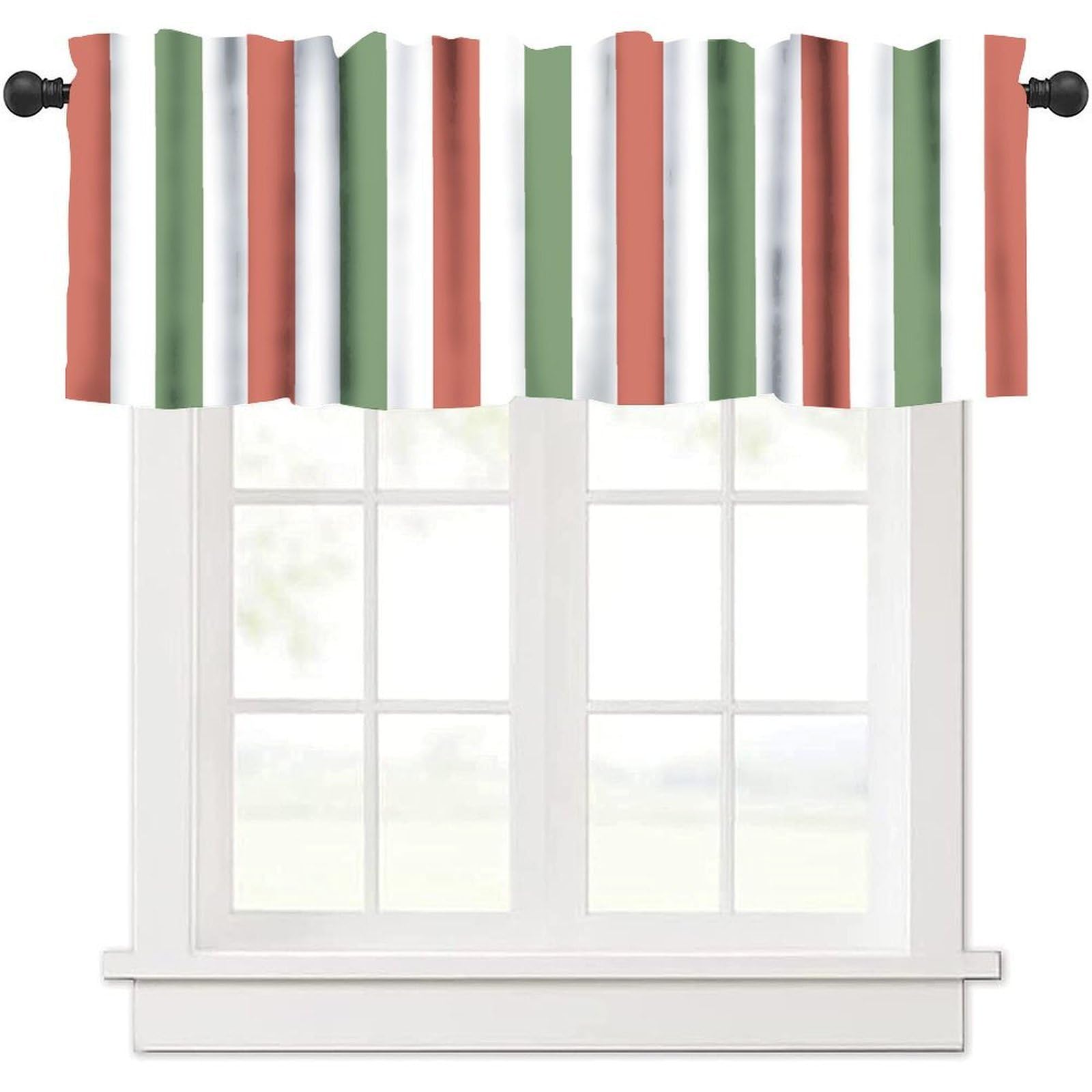 moderw Vintage Striped Window Valance Curtains, Red Green Vertical Stripes Classic Abstract Geometric Aesthetic Art Parallel Stripe Valance Curtain for Farmhouse Living Room Kitchen 54x18inch