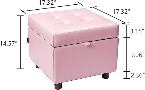 Miniatura 10 de H&B Luxuries Reposapiés cuadrado de cuero capitoné otomano con tapa abatible (café con almacenamiento)