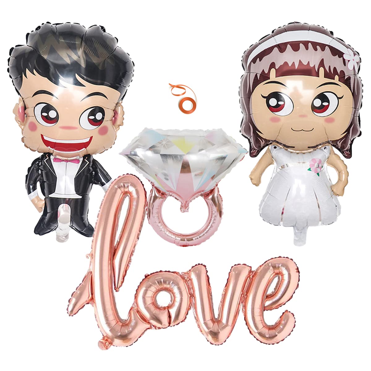 Jxuzh Globos de papel de aluminio para bodas, novios, globos de boda, globos para novios, globos de boda, globos de helio de diamantes, globos de helio para novios