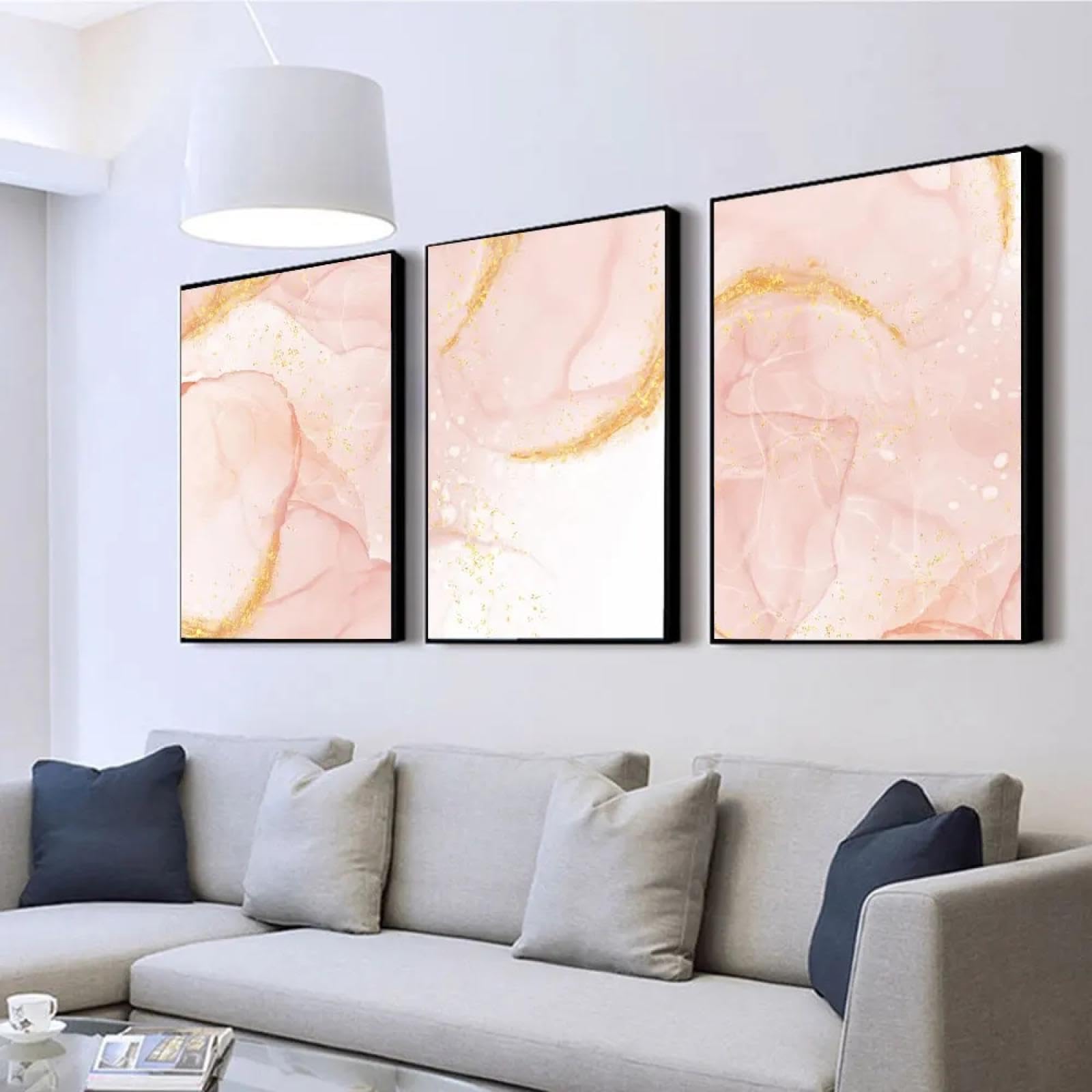YIUEYI Lienzo de mármol rosa dorado para pared, pinturas artísticas hermosas impresiones carteles e imágenes abstractas imprimibles para decoración de sala de estar, marco de madera de 50 x 75 cm x 3