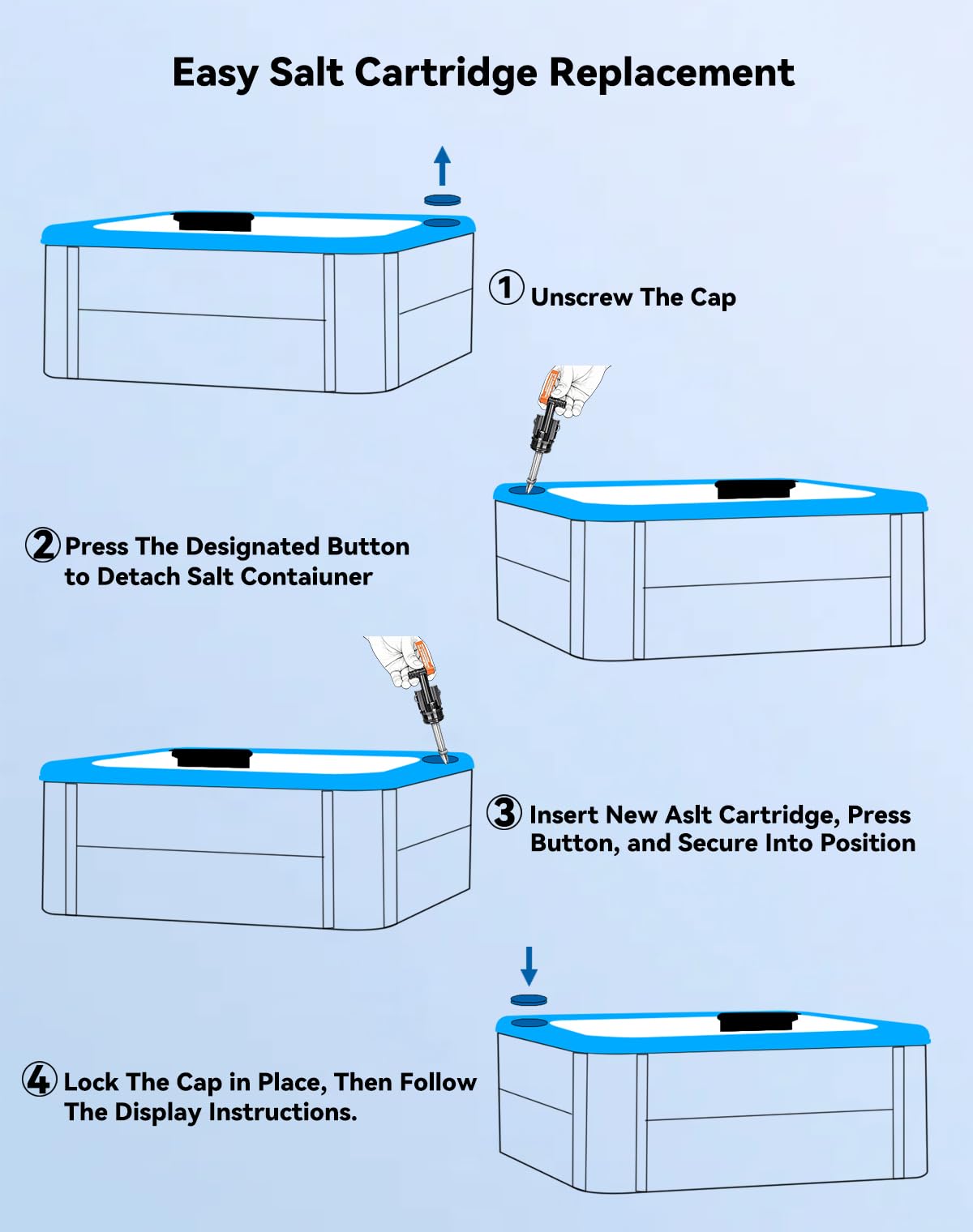 Cartuchos para sistema de sal. Cartucho de sal de aguas termales compatible con cartucho de sistema de sal de agua dulce para jacuzzi y clubes de spa (paquete de 2)