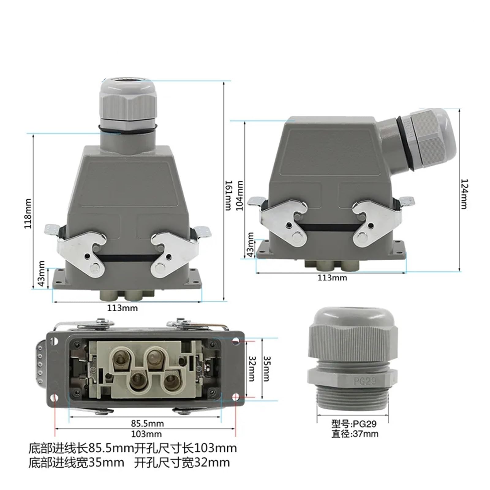 CIRONI Conector Resistente Rectangular, Impermeable Industrial 500V 80A+16A (Color : Lateral Line, Size : 6p)