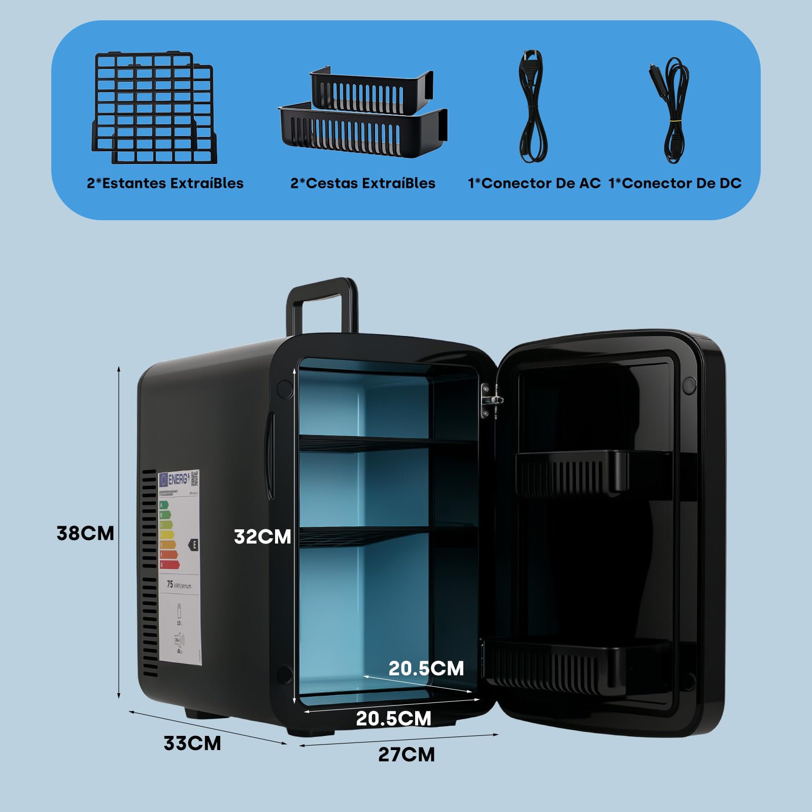 Enventor 15L/20 Latas Nevera Pequeña Negro, Mini Frigorifico con Enfriador y Calentador, Nevera Portatil con Alimentación 12V/220V, Mini Nevera para Habitacion, Oficina, Coche, Frutas y Bebidas