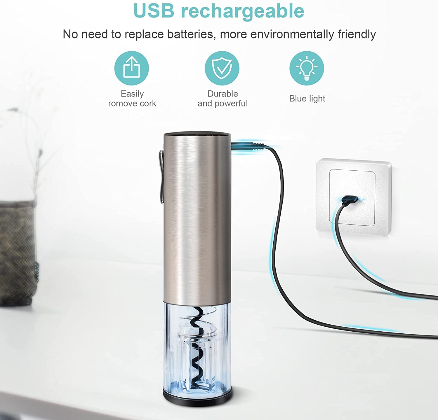 Sacacorchos de vino eléctrico Abridor de vino eléctrico Vino recargable Abridor automático de botellas (blanco)