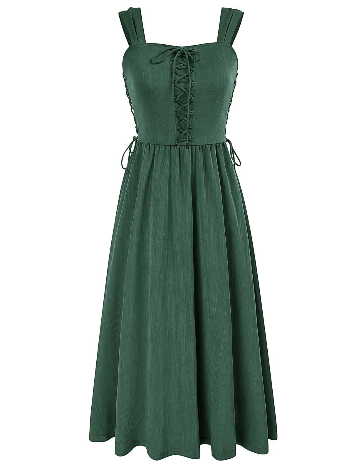 SCARLET DARKNESS Women Renaissance Summer Corset Dress Medieval Cottagecore Lace Up Dress