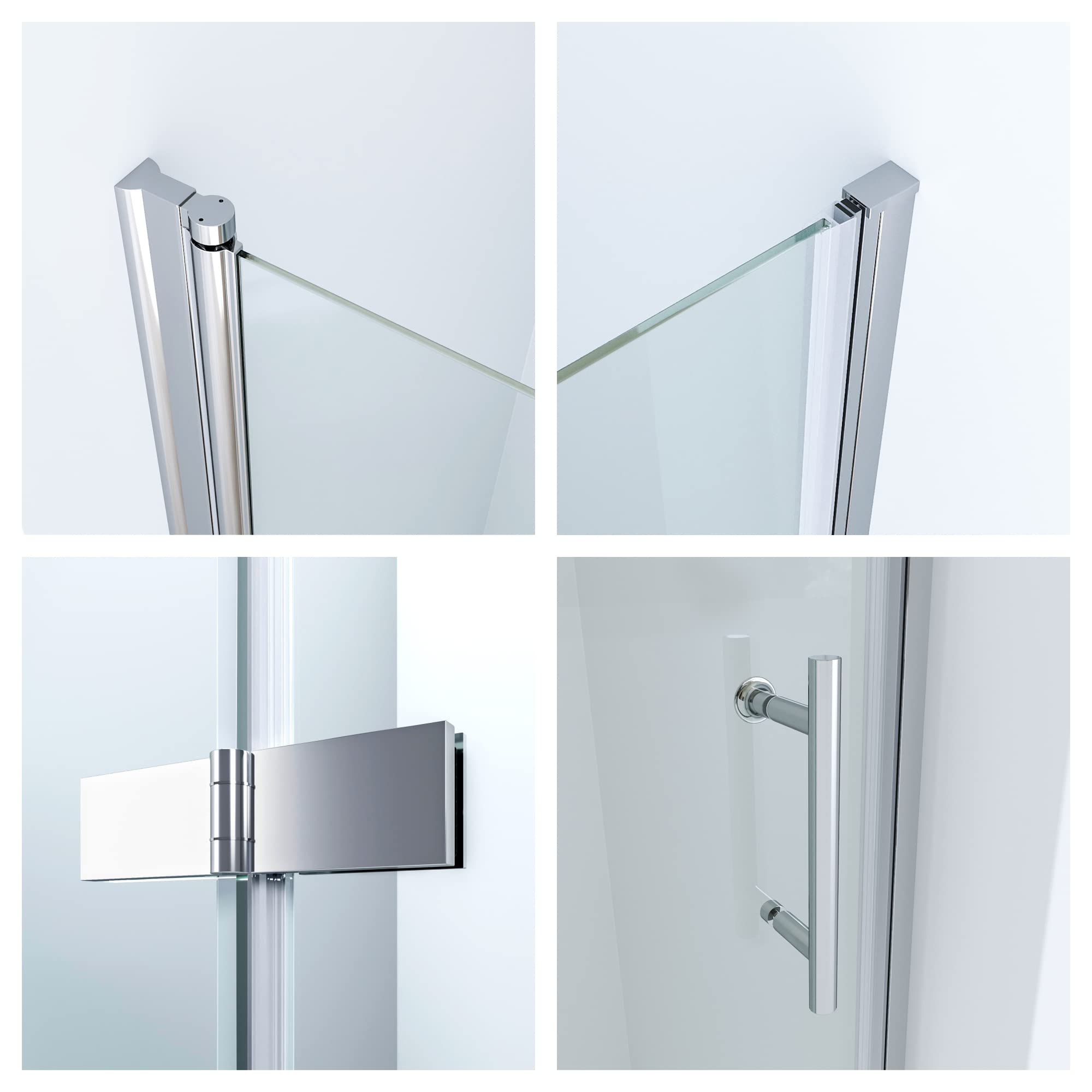Duschtür klappbar faltbar Glas 90 x 195 cm Wandprofil Chromoptik Nischentür Falttür Dusche Pendeltür Schwingtür ohne Rahmen mit Magnetdichtung Duschtürdichtung unten 6 mm Klarglas NANO-Beschichtung