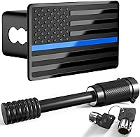 TOEASYTY American Flag Blue Line Metal Trailer Hitch Cover for 2" Receivers with Anti-Theft Lock - Durable Stainless Steel Truck Accessory