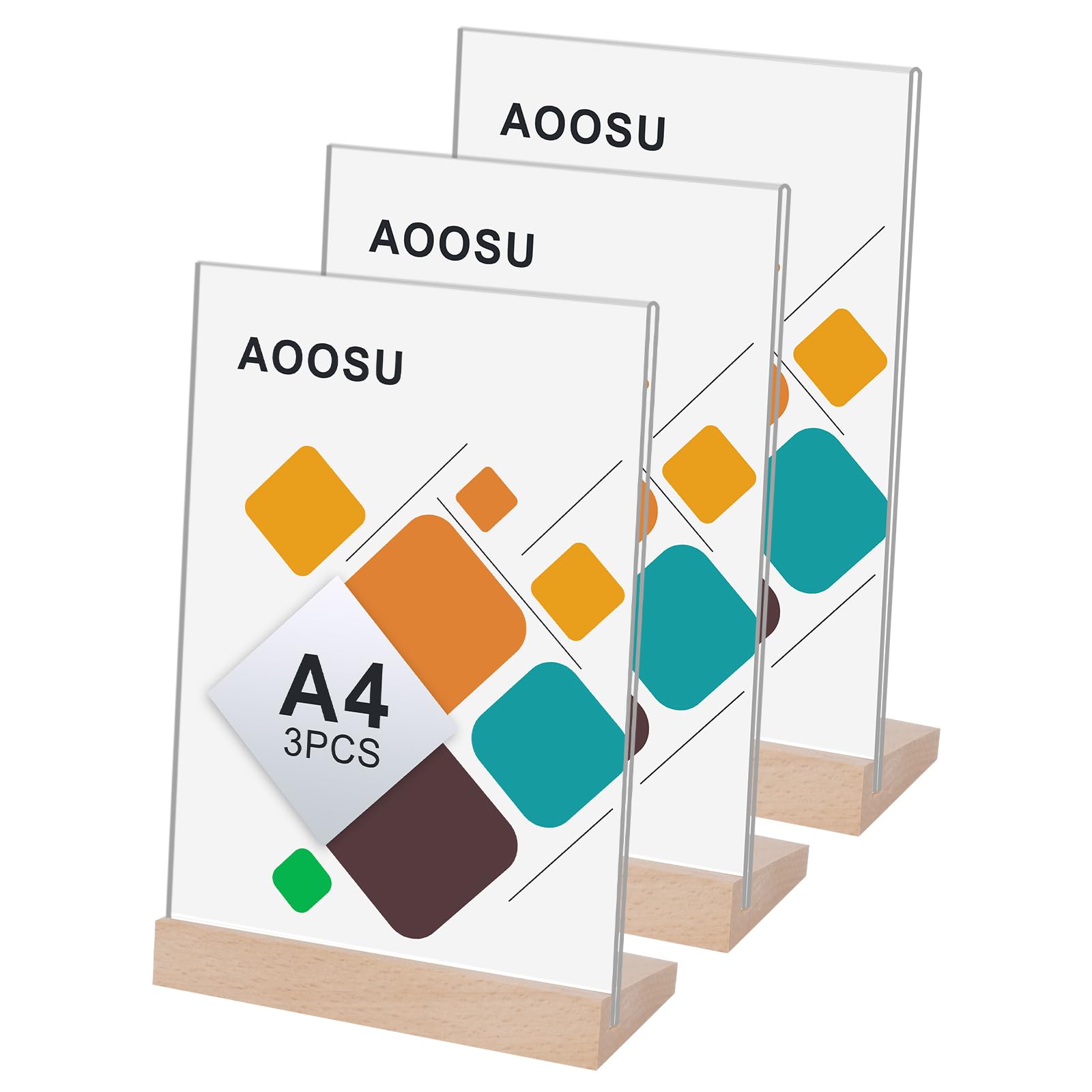 HMF 46944 acryl tafelstandaard met houten voet, 5 stuks, DIN A4 staand formaat, doorzichtig