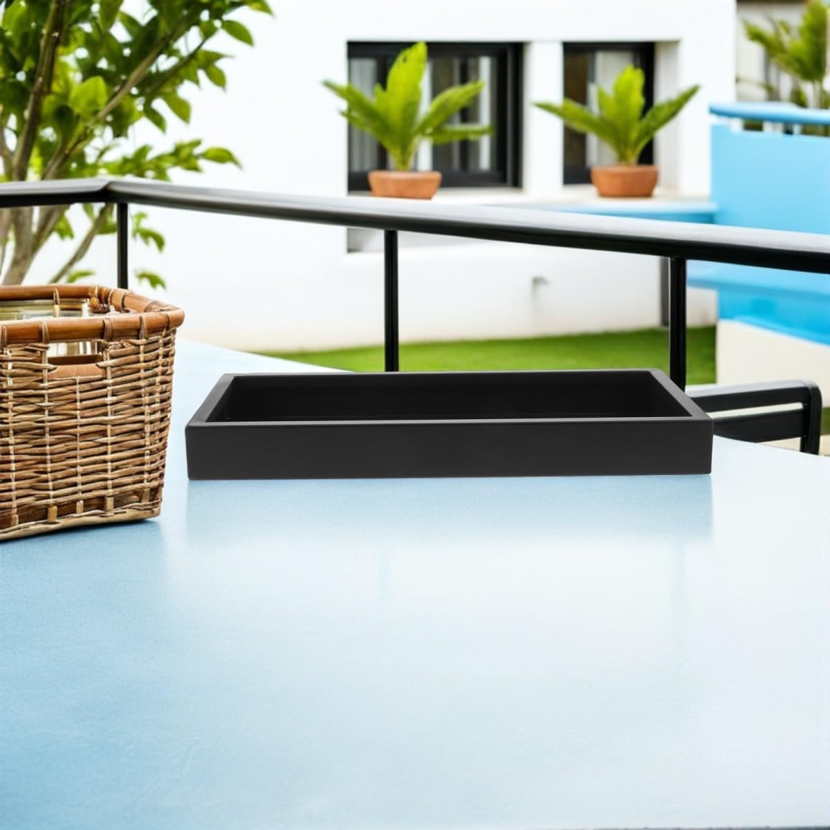 Bandeja para Plantas Rectangular de Hierro Negro, 15x6, 7x1, 6 Pulgadas