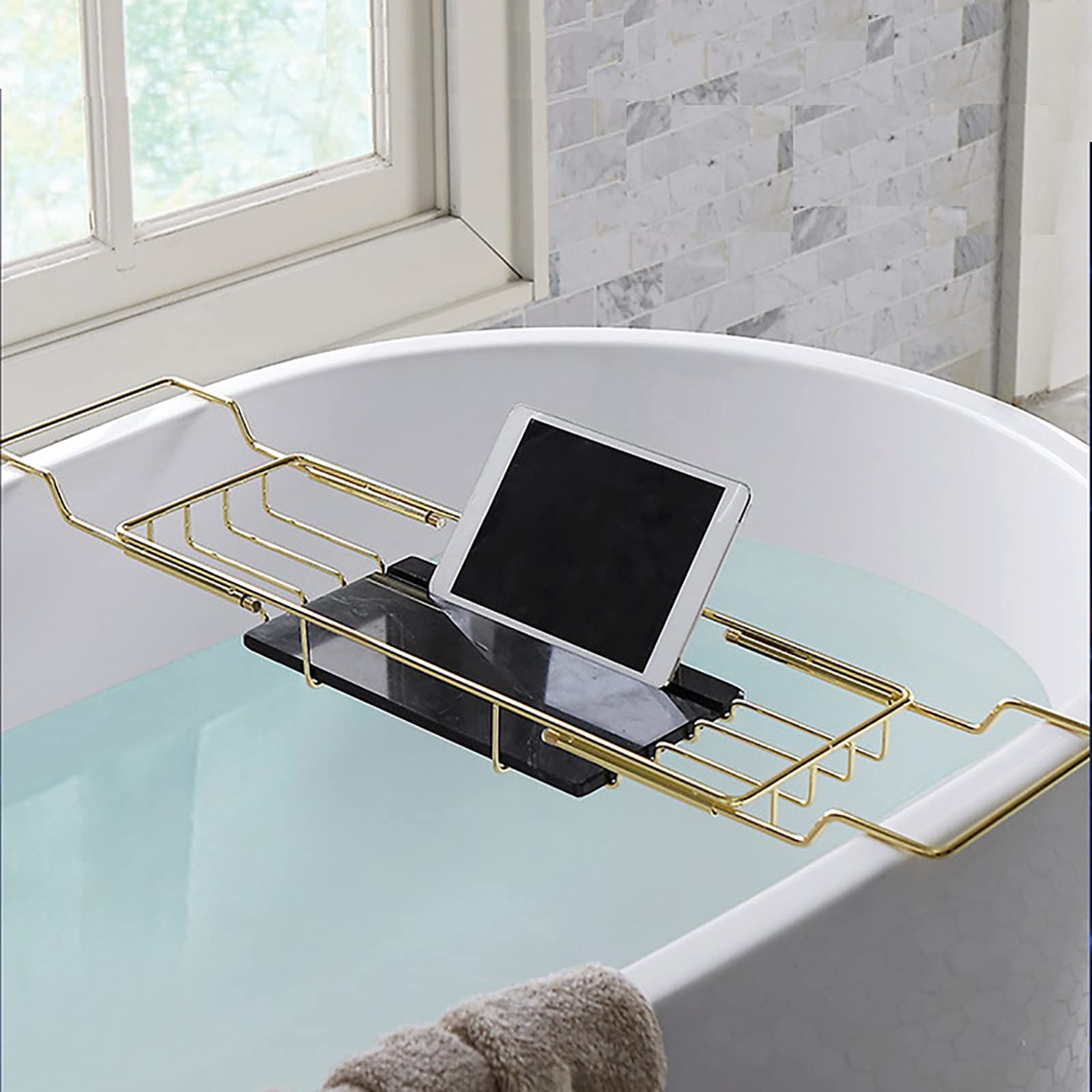 Hochwertiges verstellbares Badewannentablett mit Weinhalter, erweiterbar 68 x 90 cm, multifunktionale Badewanne, passend für alle Badewanne, ideales Badaccessoire zum Entspannen und Wellnessbereich