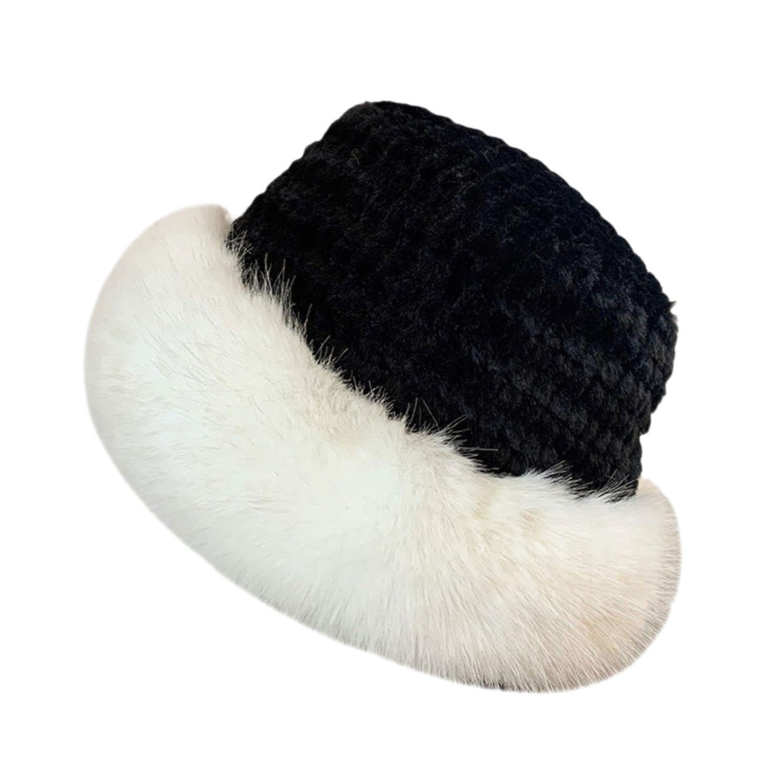 Bucket Hat Trendy Soft Warm Hat for Climbing Trekking Valentines Gift Black White-image-18