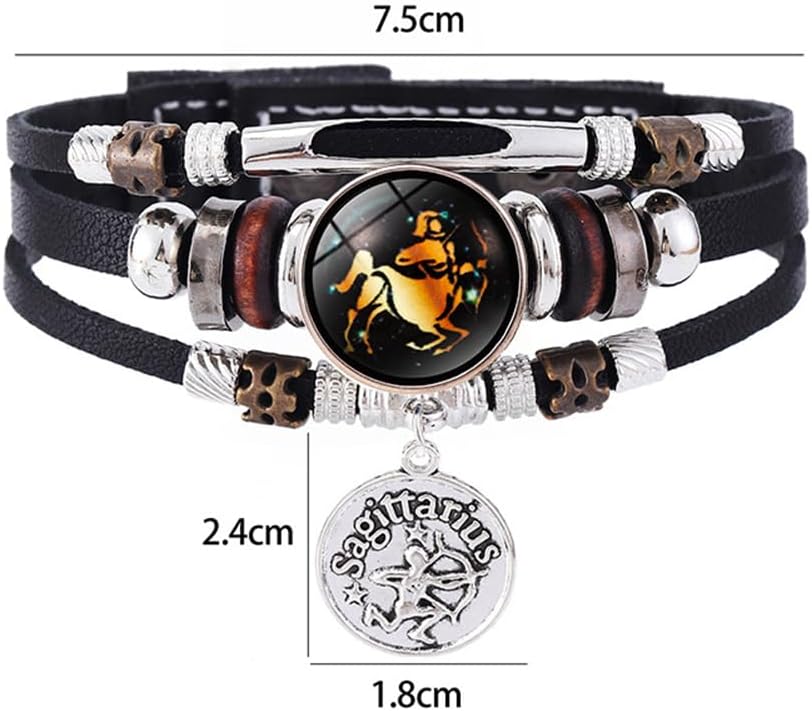 PAMTIER Women Zodiac Leather Bracelets Adjustable Constellation Zodiac Spirit Bracelet Handmade Braided Wrap Bracelet