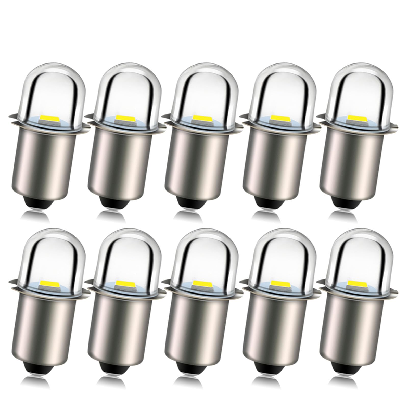 Ruiandsion Upgrade LED Flashlight Bulb 3V P13.5S Base Socket White LED Bulbs Replacement for Headlamp Flashlight Torch Lights,Non-Polarity (Pack of 10)
