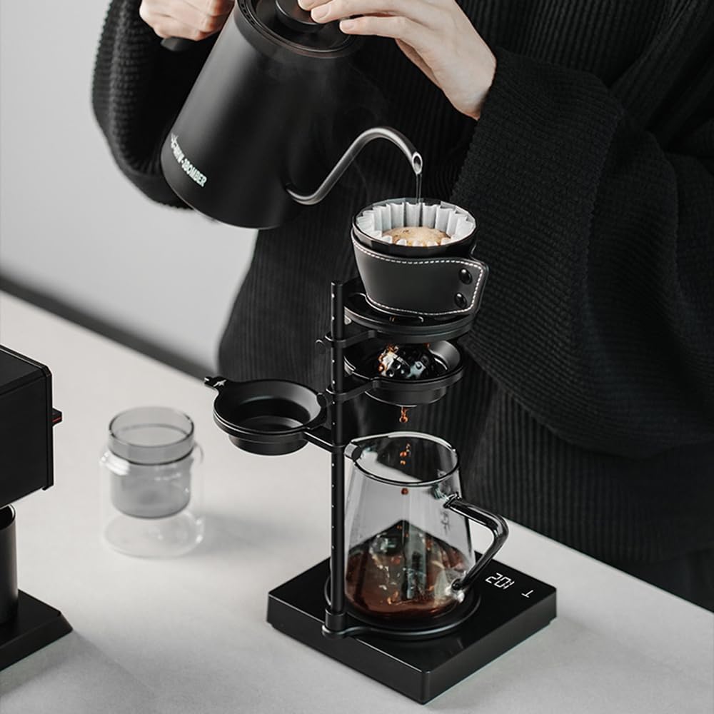Coffee Dripper Stand with 2 Pcs Espresso Cooling Ball,Height Adjustable Metal Pour Over Coffee Stand, Elegant Gift for Coffee Dripper Brewer Lovers (Black)