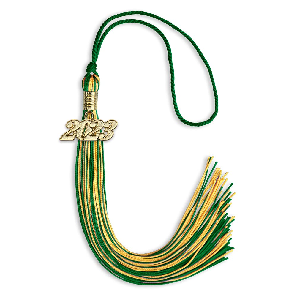 Endea Graduation Mixed Double Color Tassel with Gold Date Drop (Green/Gold, 2023)