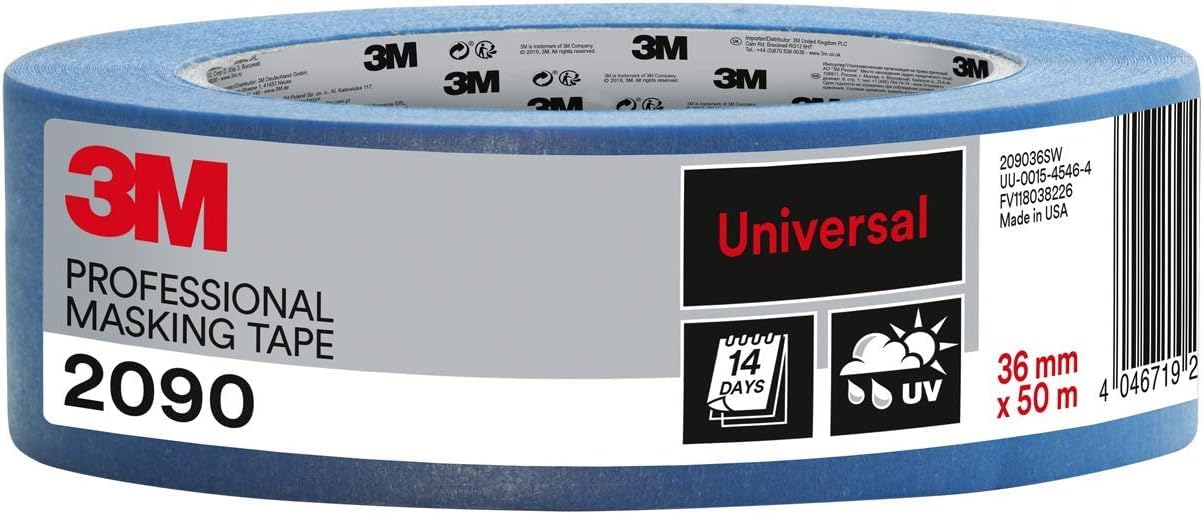3M Pro Malerabdeckband 2090 - 36 mm x 50 m, 1 Rolle - für grobe Oberflächen, UV-beständig, innen und außen