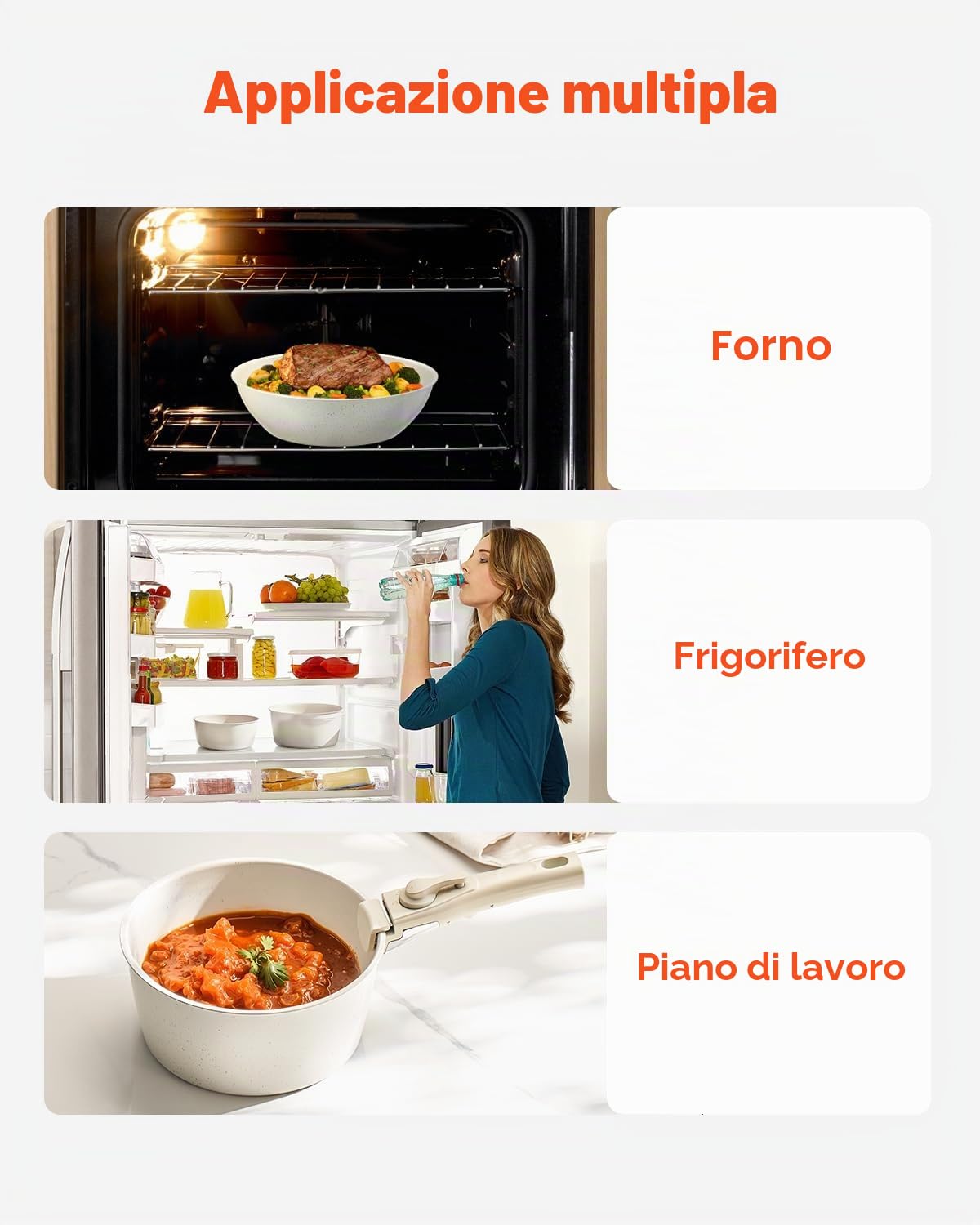 VEVOR Pentole e Padelle Antiaderenti, con Manico Staccabile, Set di Pentole a Induzione da Cucina per Camper, con Frittura, Coperchi in Vetro Temperato, Adatti Forno, Bianco 17 Pezzi