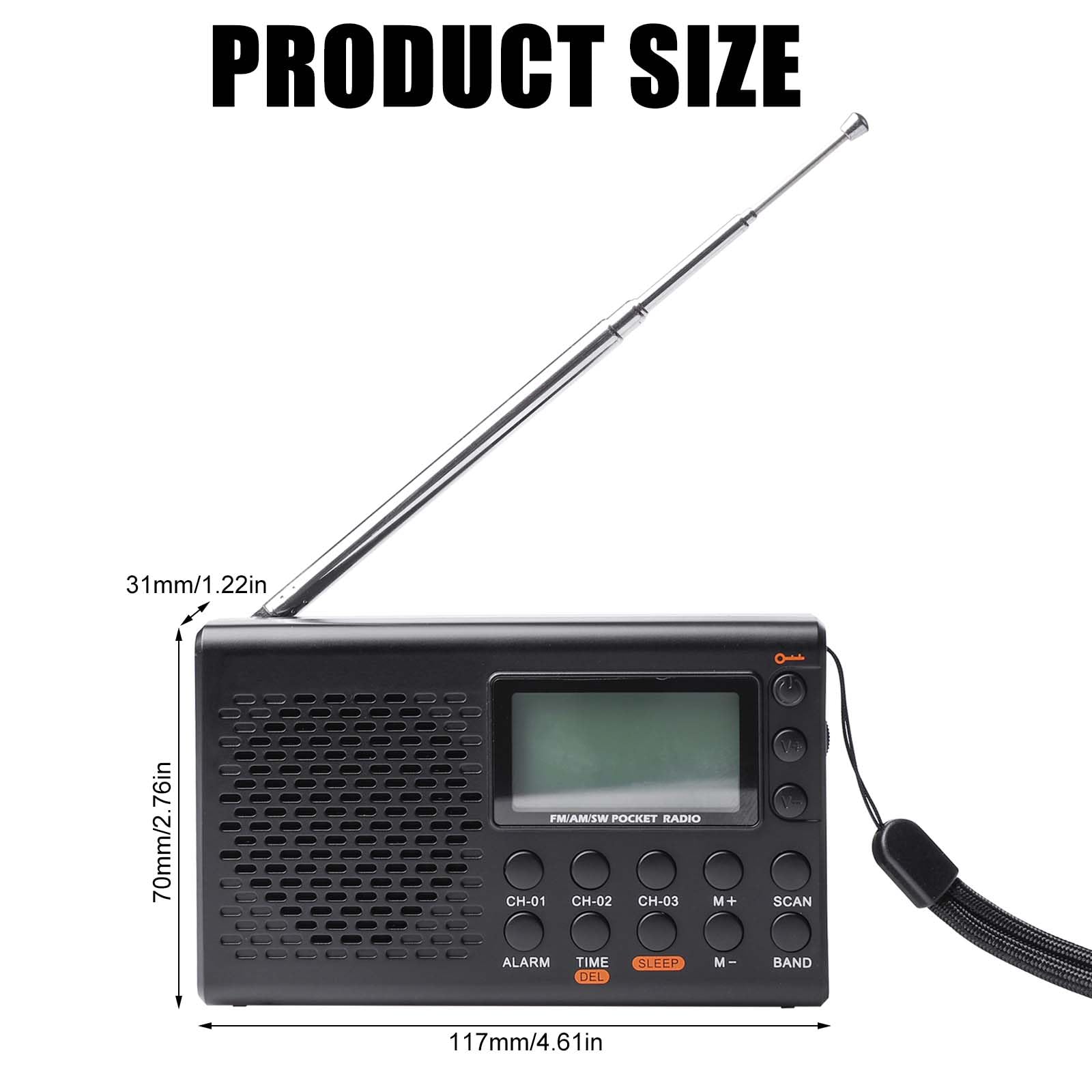 GAOUTO Radio Portable AM, FM, SW, Portable, avec Fonctionnement à Piles, écran LCD, FM, 35 préréglages, Prise Casque, Fonction Alarme, minuterie de répétition (Pas de Batterie)