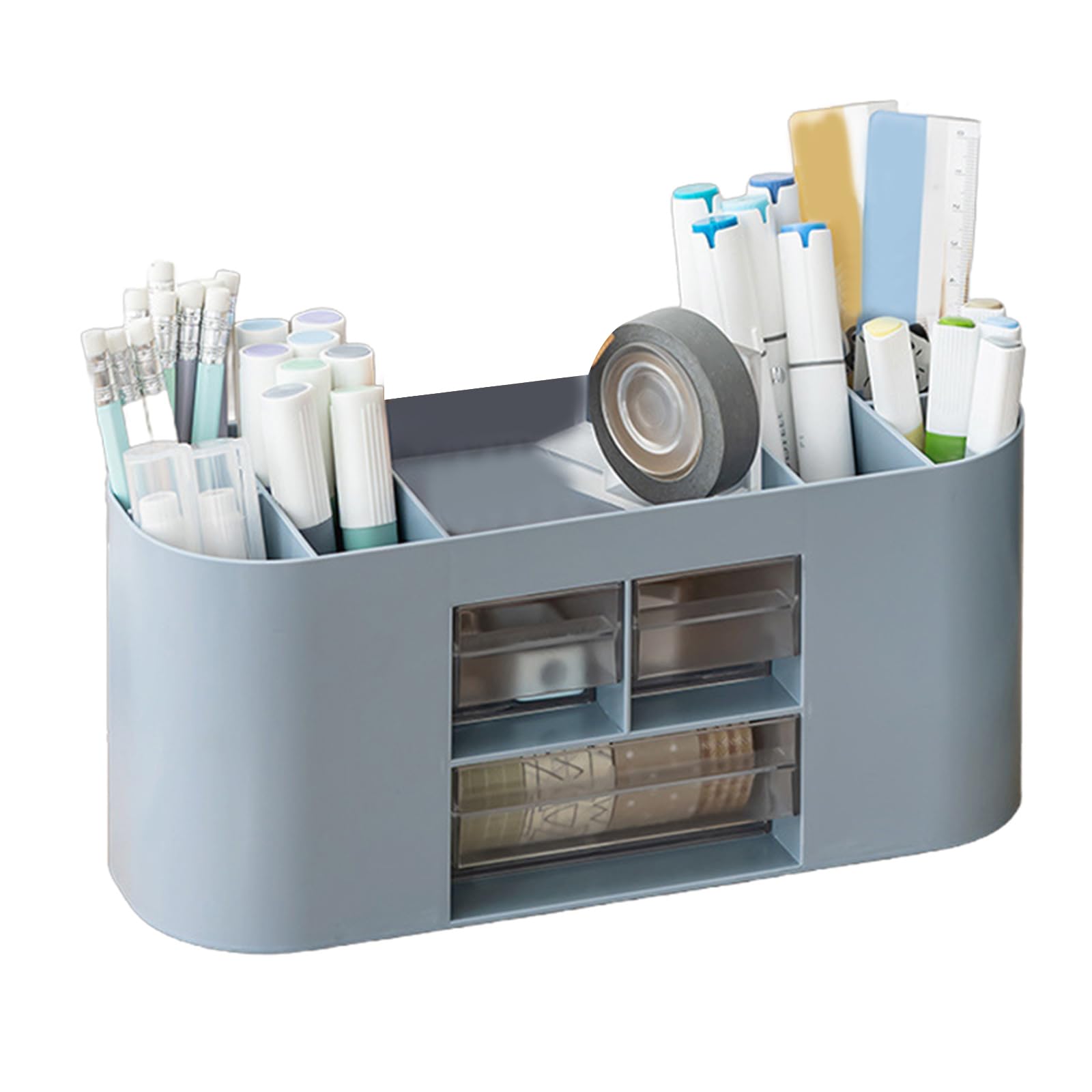 MINGLEA Desk Organizer with 3 Storage Drawer Multipurpose Pen Organizer Cosmetics Makeup Tool Storage Holder Multifunctional Pen Cup