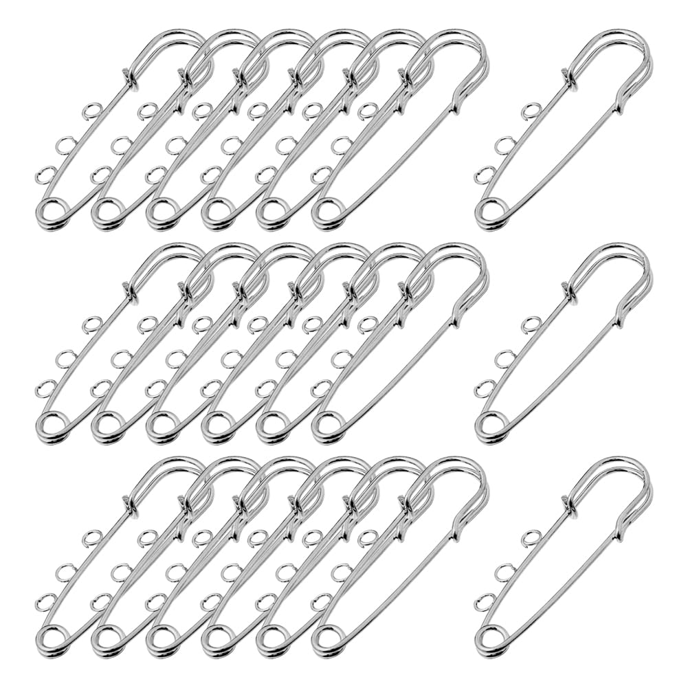 HugeDE 30 Pcs 50mm Metal Brooch Pins Small Heavy Duty Safety Pins Kilt Clothing Pins Blanket Craft Safety Pins Jewelry Making Safety Pins with 3 Loops Silver