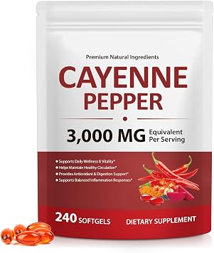 Cayenne Pepper Softgels Supplement, Cayenne Pepper Softgels with Vitamin D3 K2 & E, Grape Seed Extracts, Supports Healthy Blood Circulation, Circulatory Function, Antioxidant Support - 240 Softgels