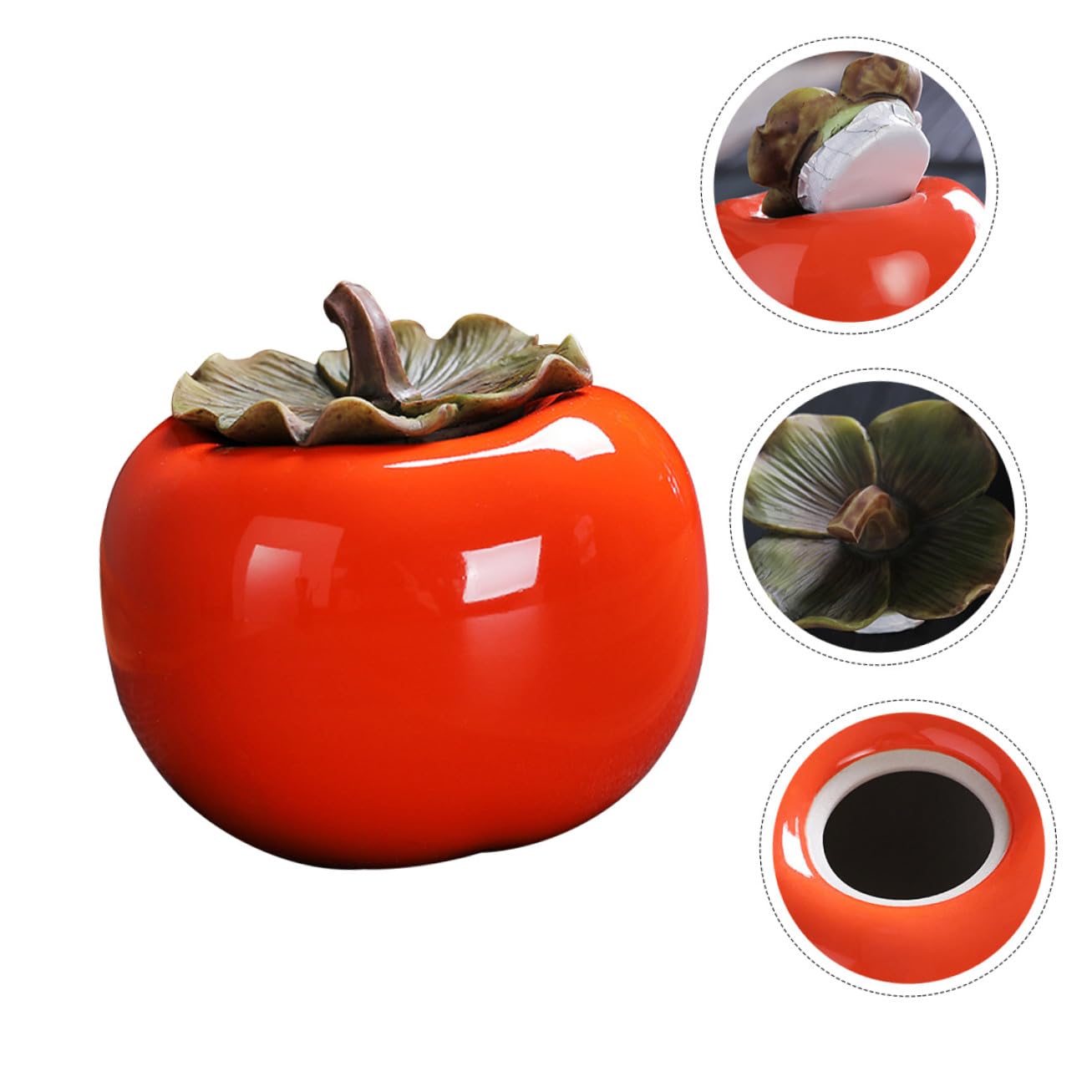 Gatuida Barattolo in Ceramica Buona Durezza e Resistenza da 330ml a Forma di Cachi come Decorazione e Souvenir Contenitore Ermetico per Tè e Caffè