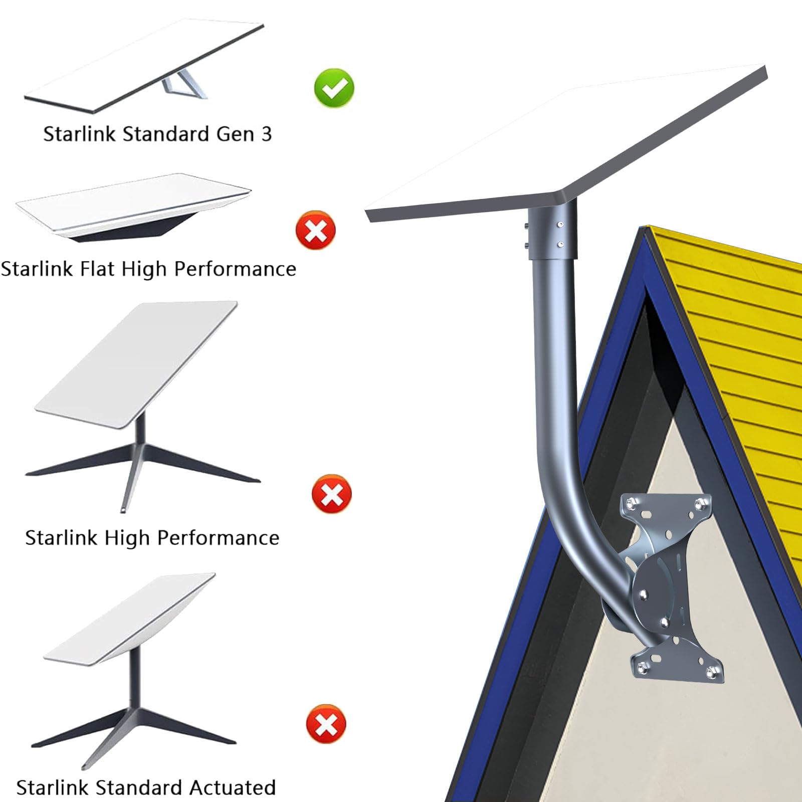 Kit di montaggio regolabile per tetto a parete Starlink, compatibile con piatto standard V4 Starlink, include adattatore per tubi in acciaio resistente Gen 3