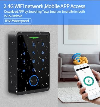 WiFi Access Control Keypad,Fingerprint Controler,125khz Card,Lock Opener,Work with Mobile APP Door Keypad,Remote Control Door Lock,Entry Gate Keypad,IP66 Watreproof,1000 User,10pcs Card Free