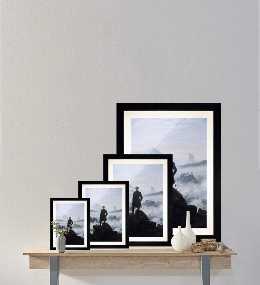 Bilderdepot24 Bild mit Rahmen - Caspar David Friedrich Der Wanderer über dem Nebelmeer 40x60 cm ca. A2 - Gerahmter Kunstdruck inkl. Galerie Passepartout Alte Meister - Rahmen schwarz