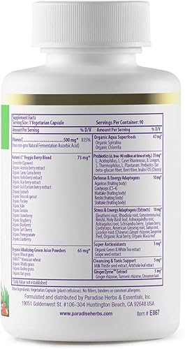 Miniatura 2 de Paradise Herbs Earths Blend Vitamina C para apoyo inmunológico 500 mg 90 cápsulas