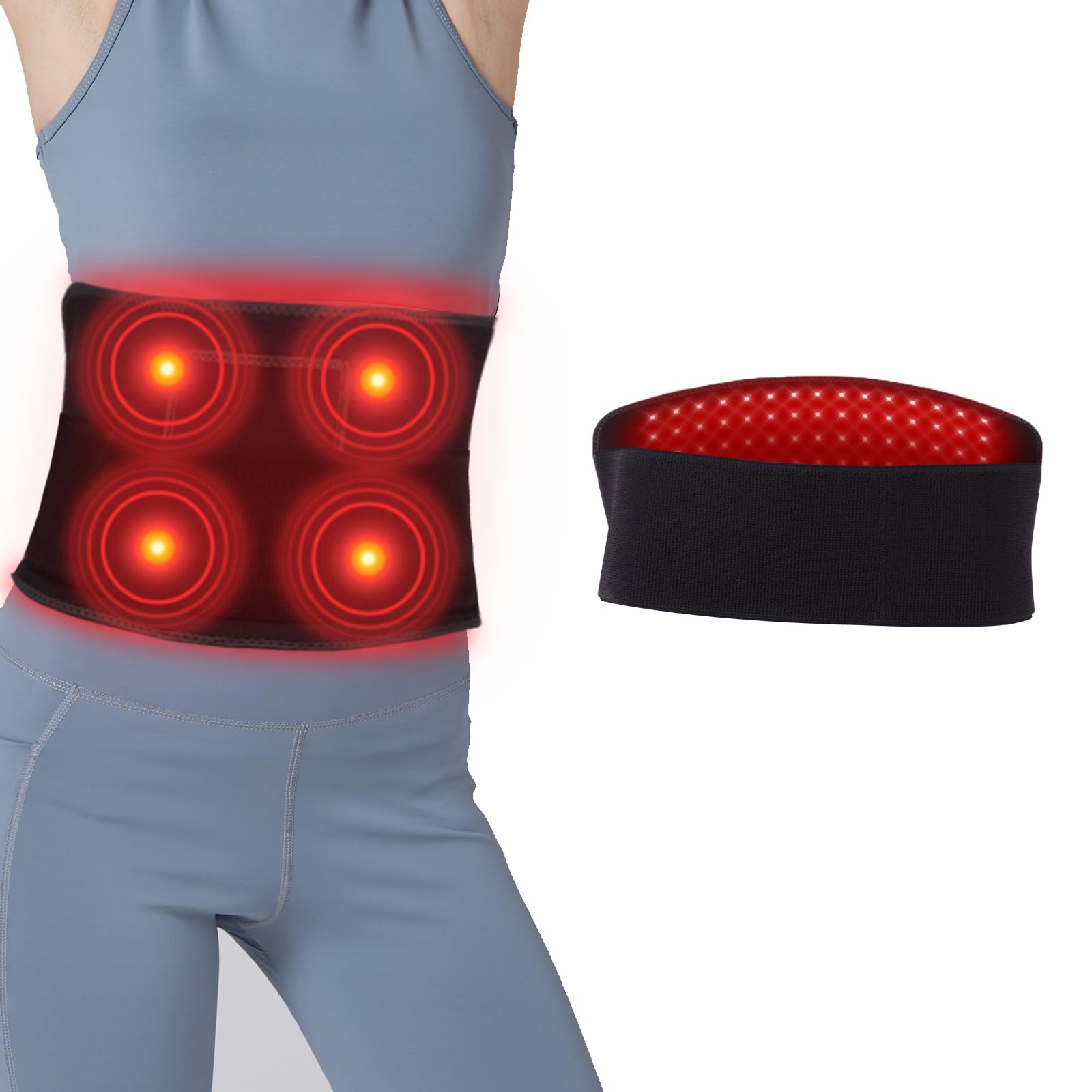 120 LEDs Lichttherapie-Gürtel, 5 Stufen Vibrationen, 660nm & 850nm Rotlichttherapie-Infrarot-Gürtel Für Rücken Schulter Körper Taille Händchen, 10HZ Puls-Modus, Schwarz