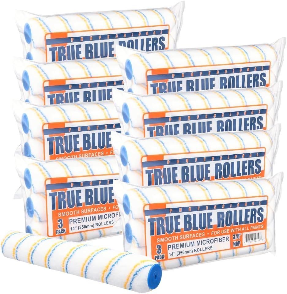 True Blue 14" Professional Paint Roller Covers, 14 Inch, Best for All Types of Painting Surfaces, Refill Bulk Pack (24, 3/8" Nap)