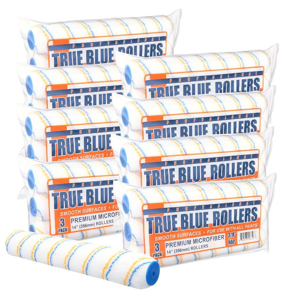 True Blue 14" Professional Paint Roller Covers, 14 Inch, Best for All Types of Painting Surfaces, Refill Bulk Pack (24, 3/8" Nap)