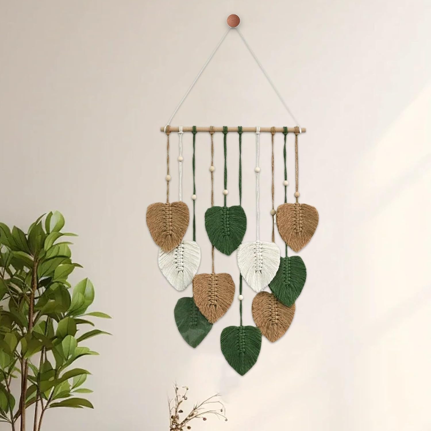 Colorful Tapestry Wall Hanging Decor Macrame Boho Style with Yarn Woven Leaves for Home