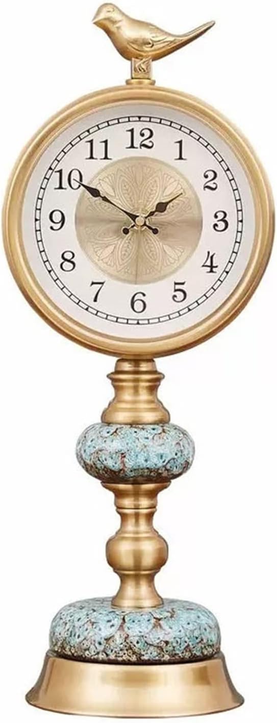 Mantle Clock Metal Decorative Table Clock Desk Clock Ornaments Light Luxury Creative Clock Ceramic Body Desk Clock Vintage Mantel Clock (Color : 1)