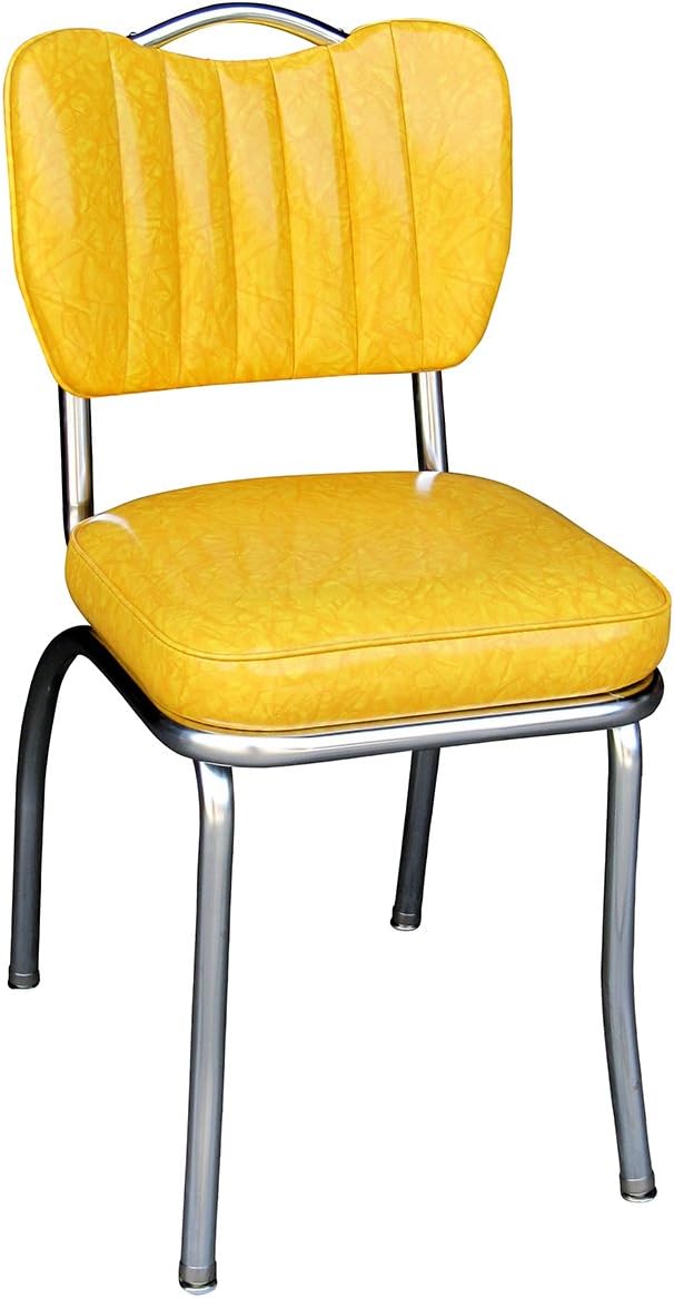 Richardson Seating Handle Back Retro Kitchen Chair in Single Tone Channel Back with 2" Box Seat, Cracked Ice Yellow