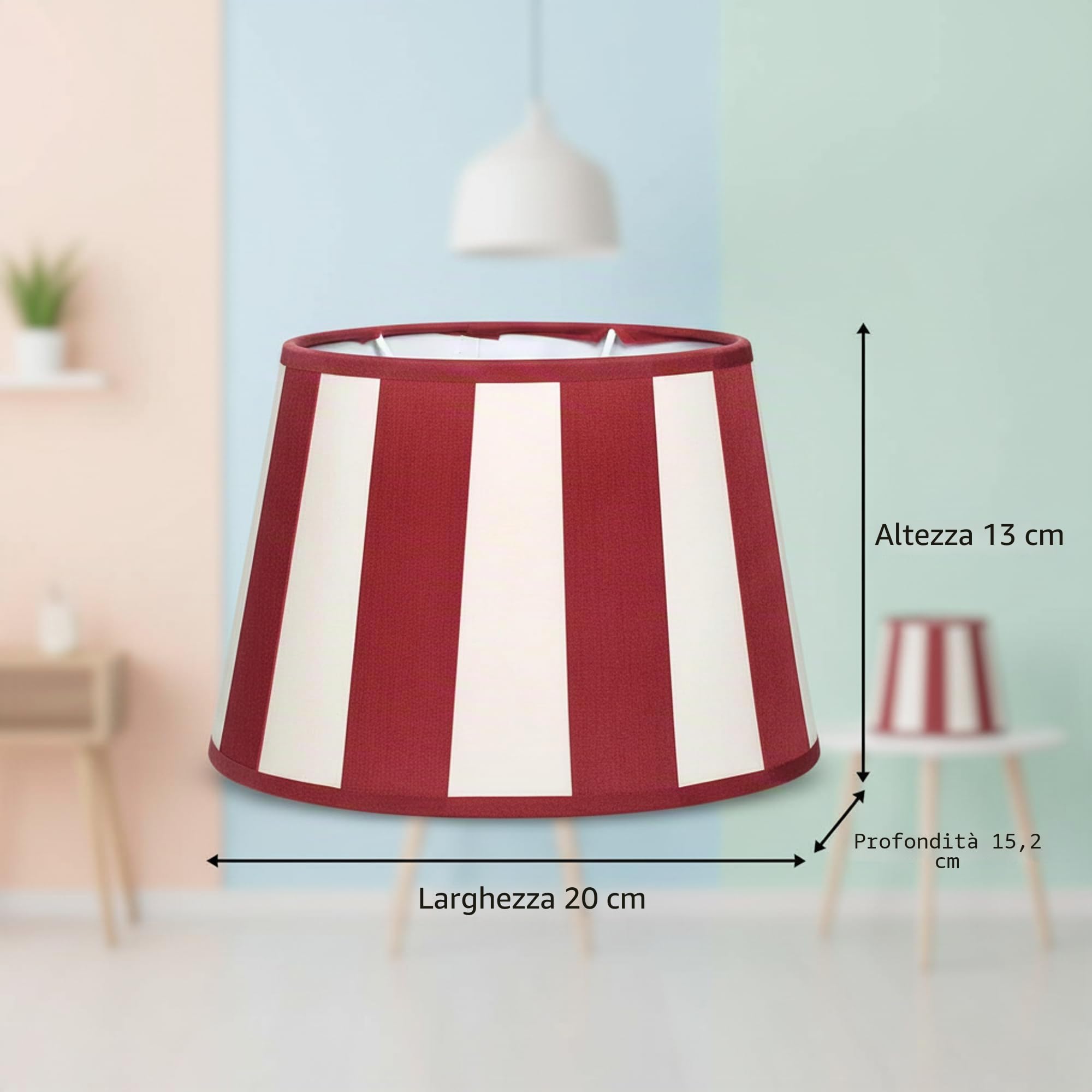 Paralume per lampada da tavolo, modello a strisce, attacco E27, potenza massima 40 Watt, paralume con motivo a strisce (rosso/crema)
