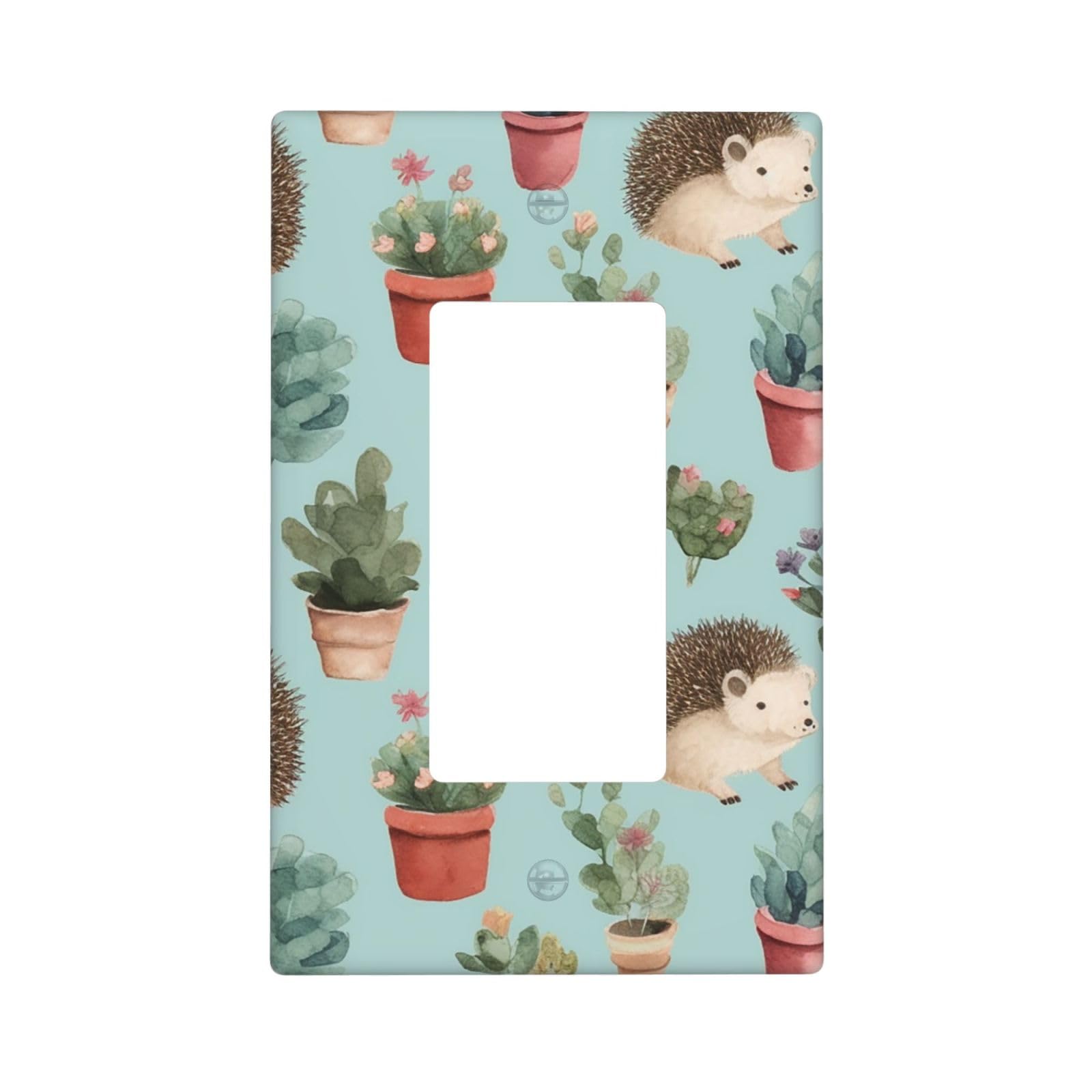 Nonhai Style M Hedgehog Potted Flower Wall Plate Cover 1 Gang Light Switch Cover Decorative Single Duplex Wall Plates Mid-Size Decorator Blank Electrical Switch Plate Cover For Electrical Outlets