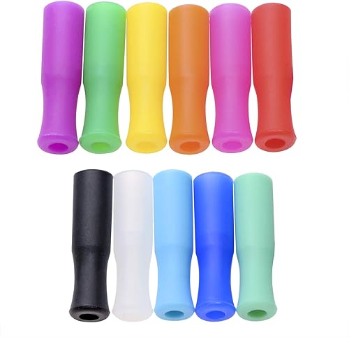 Mini Skater 11 piezas de puntas de silicona multicolor de grado alimenticio para popotes de acero inoxidable de 14 de pulgada de ancho (0.236 in de