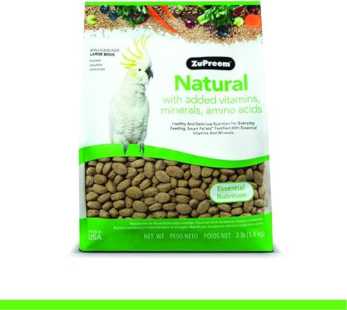ZuPreem Natural Bird Food, Bird Feed Pellets for Amazons, Cockatoos & Macaws, ZuPreem Core Nutrition, Made in USA, Added Vitamins, Cockatoo Food,