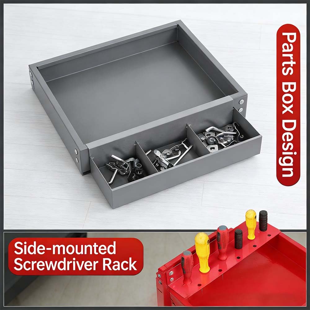 Carro de Herramientas 3 Niveles con Ruedas mecánico Metal Cerradura cajón Caja Piezas Ganchos y manija Servicio utilitario rodante para Taller Garaje Cocina Carga 200 kg
