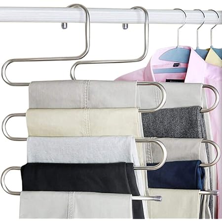 Amazon Co Jp スラックスハンガー S字型 ステンレス ズボン収納ラック パンツ ネクタイ スカーフも適用 省スペース 1本でクローゼットすっきり しわになりにくい 整理 整頓 4個セット ホーム キッチン