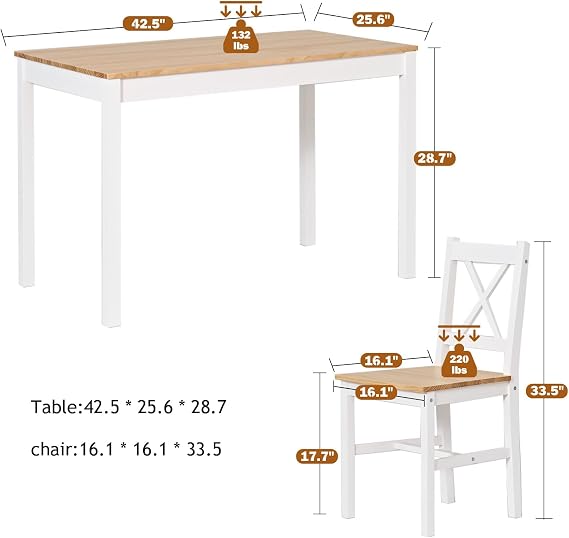 DlandHome Dining Table Set for 4, 5-Piece Dining Table Set with 4 Chairs for Kitchen,Wood Elegant Kitchen Sets for Small Space