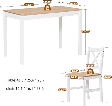 DlandHome Dining Table Set for 4, 5-Piece Dining Table Set with 4 Chairs for Kitchen,Wood Elegant Kitchen Sets for Small Space