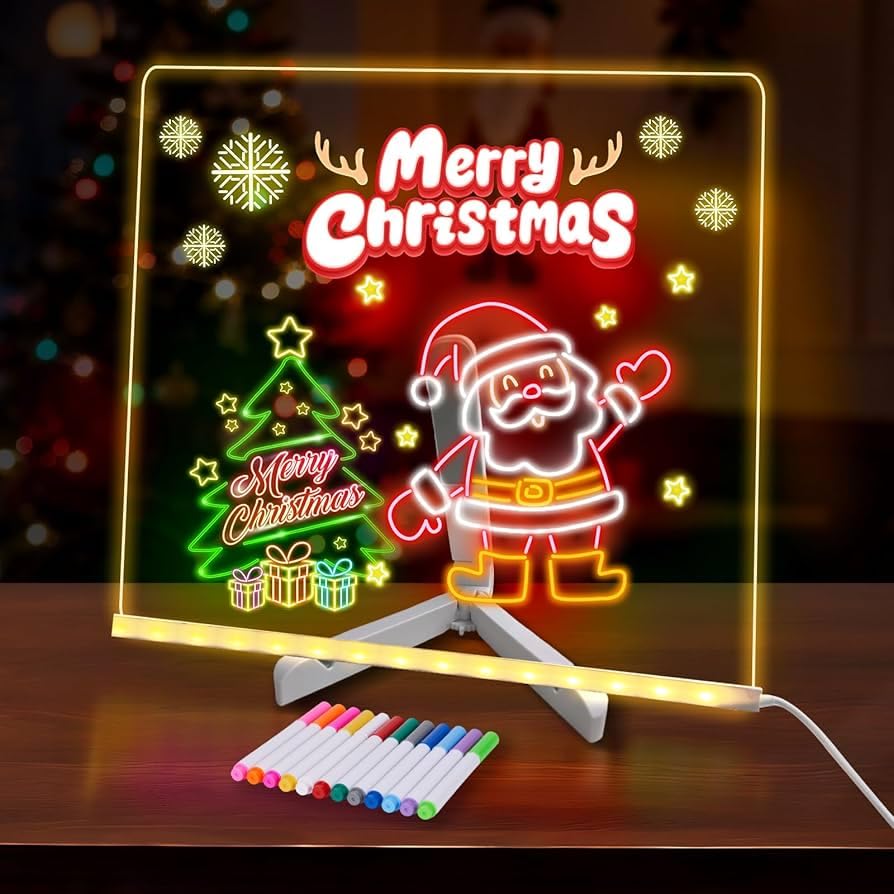 Leuchtende Acryl Notiztafel mit LEDs Hochwertiges Schreibbrett inkl. Neon-Stifte | Wiederbeschreibbare Nachrichtentafel für Home Office & Kinderzimmer