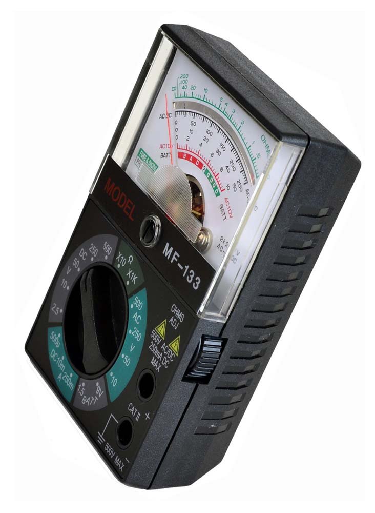 PRECISE Traditional Analog Multimeter | Fuse & Diode Protected | 500VDC AC/DC | 2kOhm Resistance | Mirrored Scale | Includes Test Leads & Battery