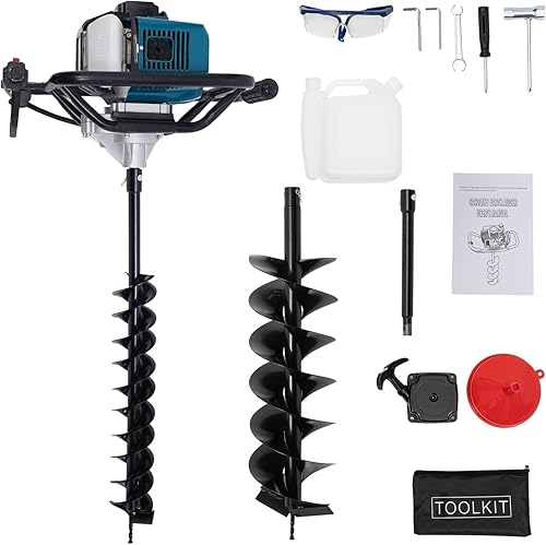 Taladro de tierra de 2 tiempos de 52 cc + barra de extensión de brocas de 4 pulgadas, 8 pulgadas y barra de extensión, excavadora de agujeros de