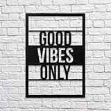 northshire Frame Good Vibes Only Metal Wall Art, Metal Wall Decor, Motvaitinal Quote Metal Wall Decor For Living Room, Home Office Wall Decor